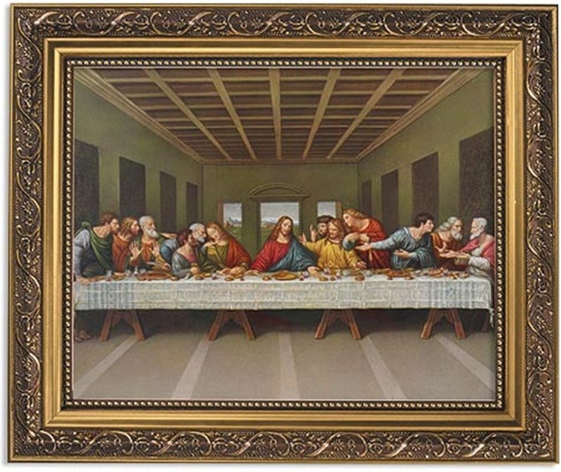 Gerffert Collection Da Vinci's The Last Supper Framed Landscape Print, 13 Inch (Ornate Gold Tone Finish Frame)